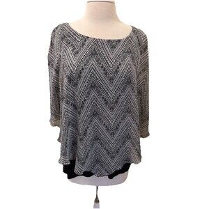 AB Studio Black & White Sleeveless Top With Chiffon Overlay Sz. Med.